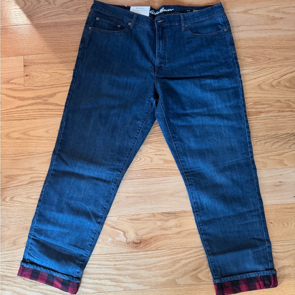 EDDIE BAUER MEN’S FLANNEL-LINED DENIM JEANS SZ 40x34 (NWT)